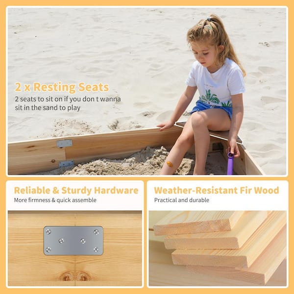 BOZTIY Outdoor Wood Sandbox Wooden Sandbox and Excavator Set 6 ft