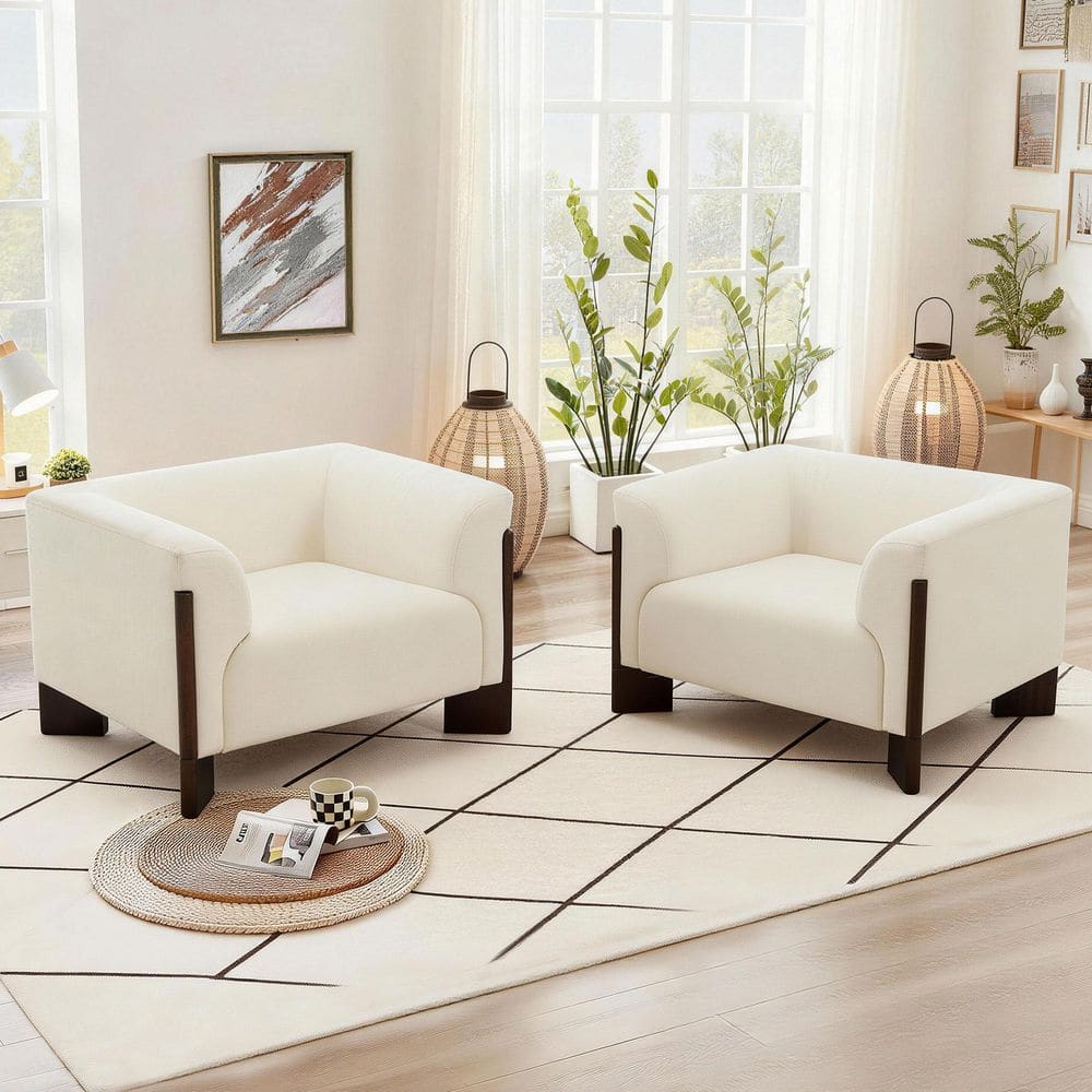 Minimalist Beige Chenille Accent Arm Chair With Solid Wood Leg (Set of 2) price history on PriceWatchPro