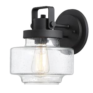 Rosecrans Medium 1-Light Sand Black Outdoor Light Sconce with Clear Seeded Glass Shade