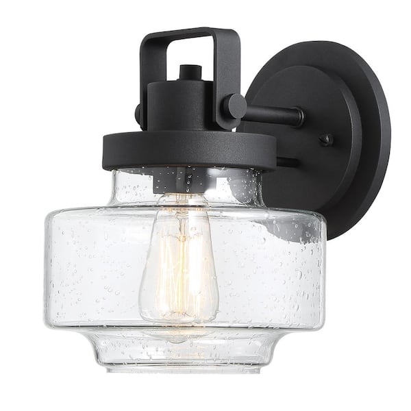 Minka Lavery Rosecrans Medium 1-Light Sand Black Outdoor Light Sconce with Clear Seeded Glass Shade