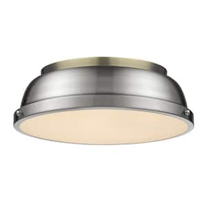 Duncan 14 in. 2-Light Aged Brass Flush Mount