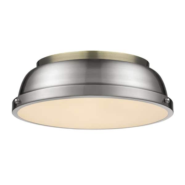 Duncan 14 in. 2-Light Aged Brass Flush Mount