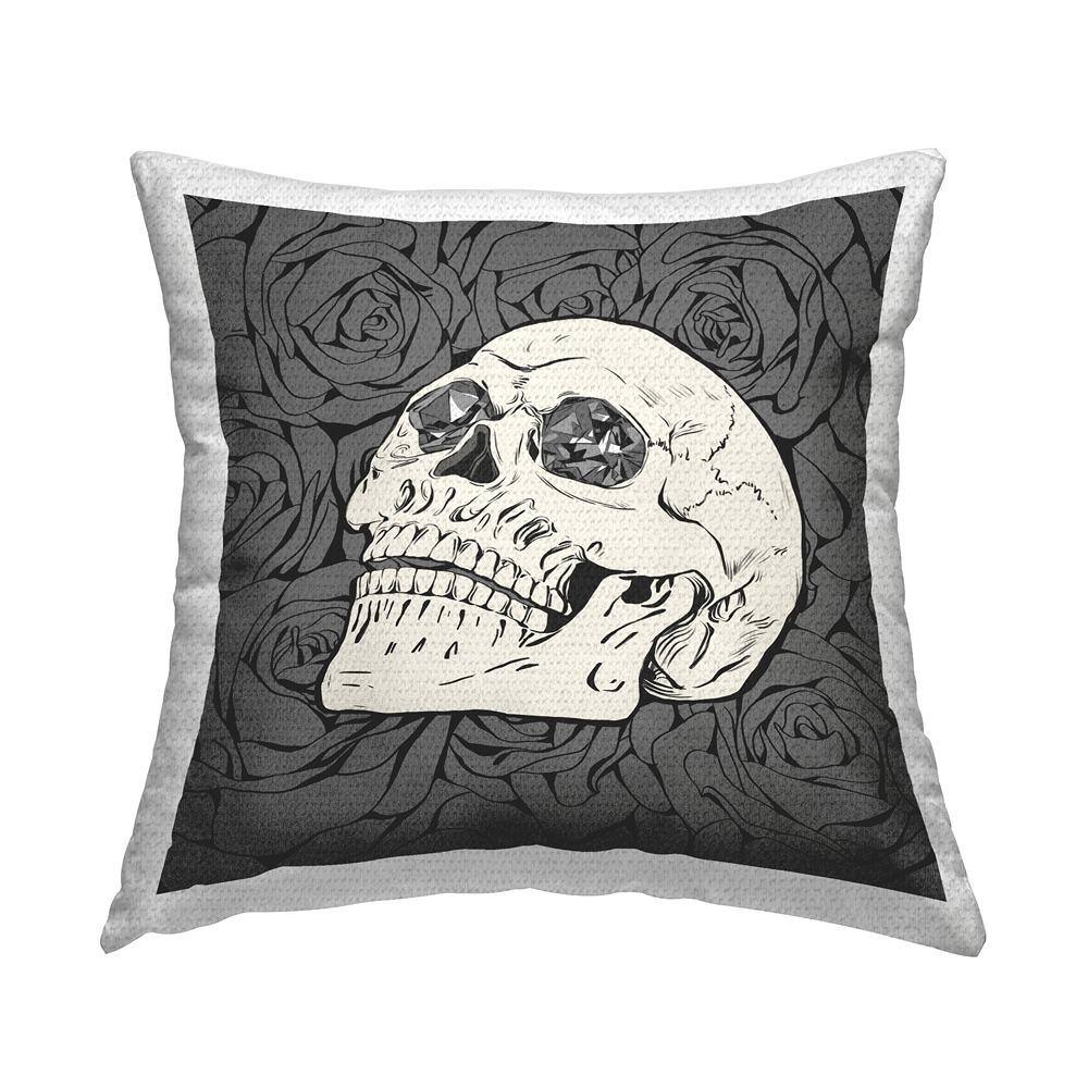 Monochrome Goth Skull Roses Grey Square Outdoor Throw Pillow price history on PriceWatchPro