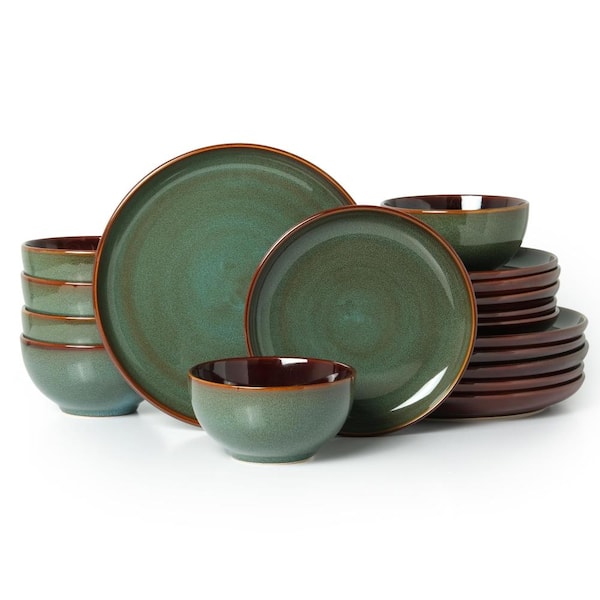 Stoneware Dinnerware Set for 6 Sage Green 18-Piece Microwave Safe Plates Bowls Durable Easy to Clean