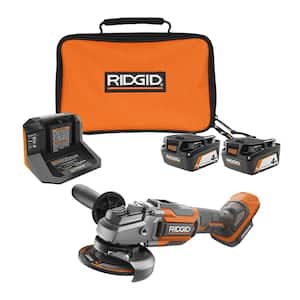 RIDGID 18V OCTANE Brushless Cordless 4-1/2 in. Angle Grinder with Accessories, (2) 4.0 Ah Batteries, Charger, and Bag
