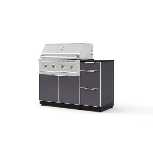 Outdoor Kitchen 4-Piece 4-Burners Propane Gas Grill Island in Gray w/36 in. Performance Grill and Dekton Countertop