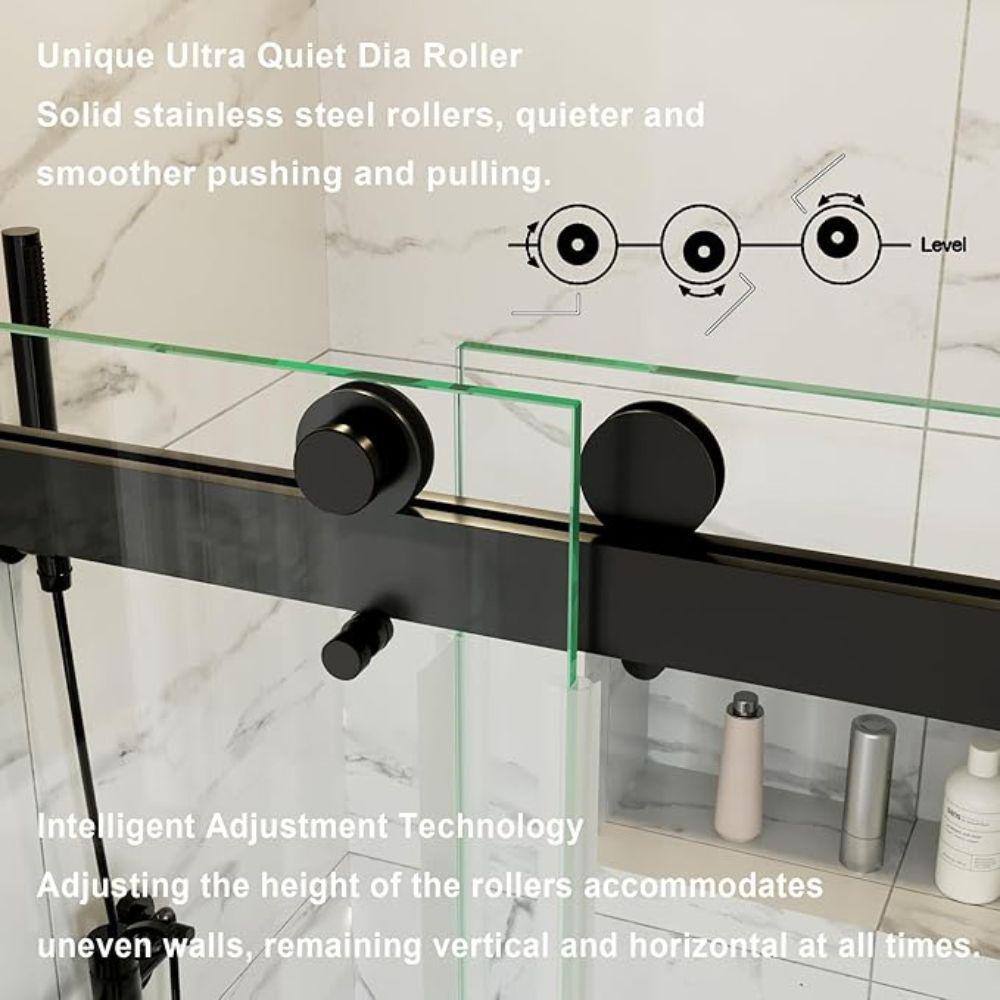 60'' Matte Black Double Sliding Frameless Shower Door with Clear Glass