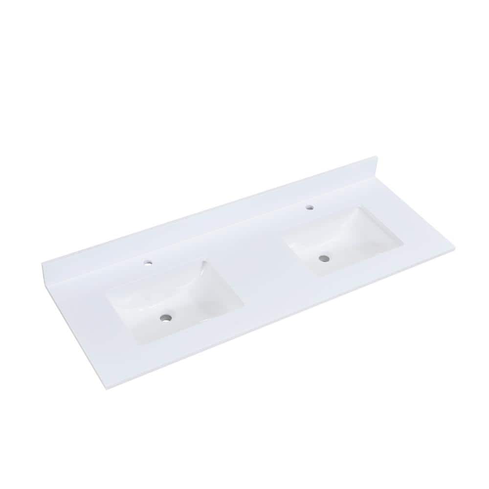 Snow White Stone Double Vanity Top with Sinks, 61"