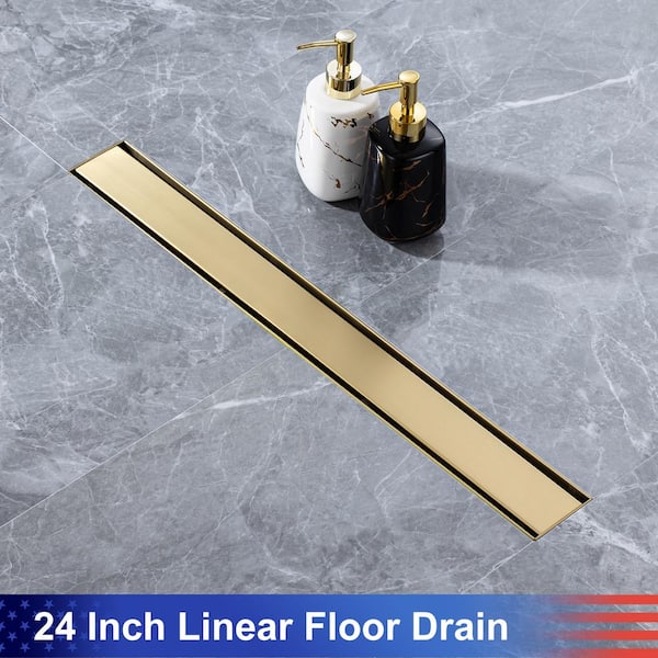 RELN 24 in. Brushed Gold Linear Shower Drain with Linear Drain Cover