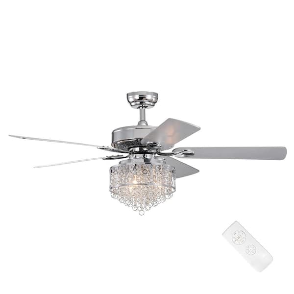 Edvivi Ella 52 in. Indoor Chrome Glam Reversible Ceiling Fan with Crystal Light Kit and Remote Control