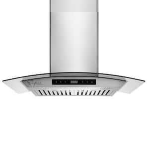 30 in. 400 CFM Ducted Kitchen Glass Wall Mount Range Hood with Light in Stainless Steel