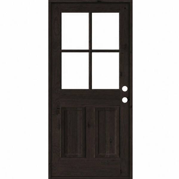 32 in. x 80 in. Knotty Alder Left-Hand/Inswing 4-Lite Clear Glass BEHR True Black Stain Wood Prehung Front Door