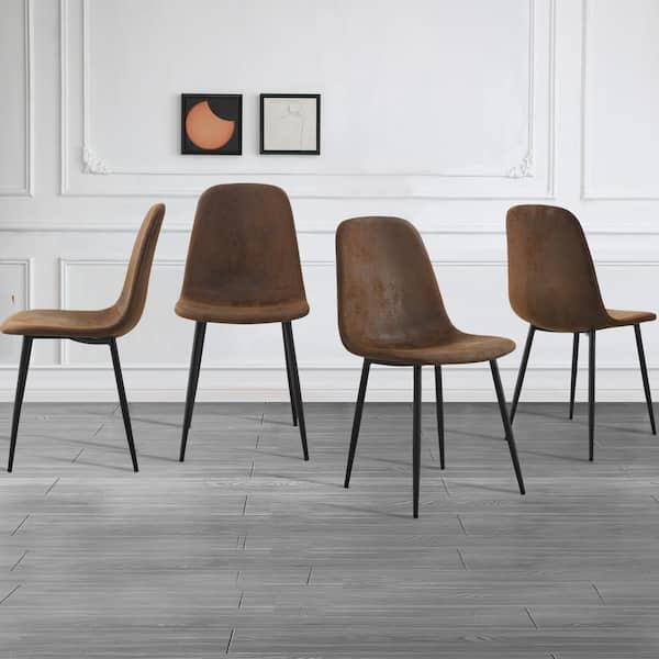 Noble House Brown Suede Curved Cushion Dining Chairs, Set of 4