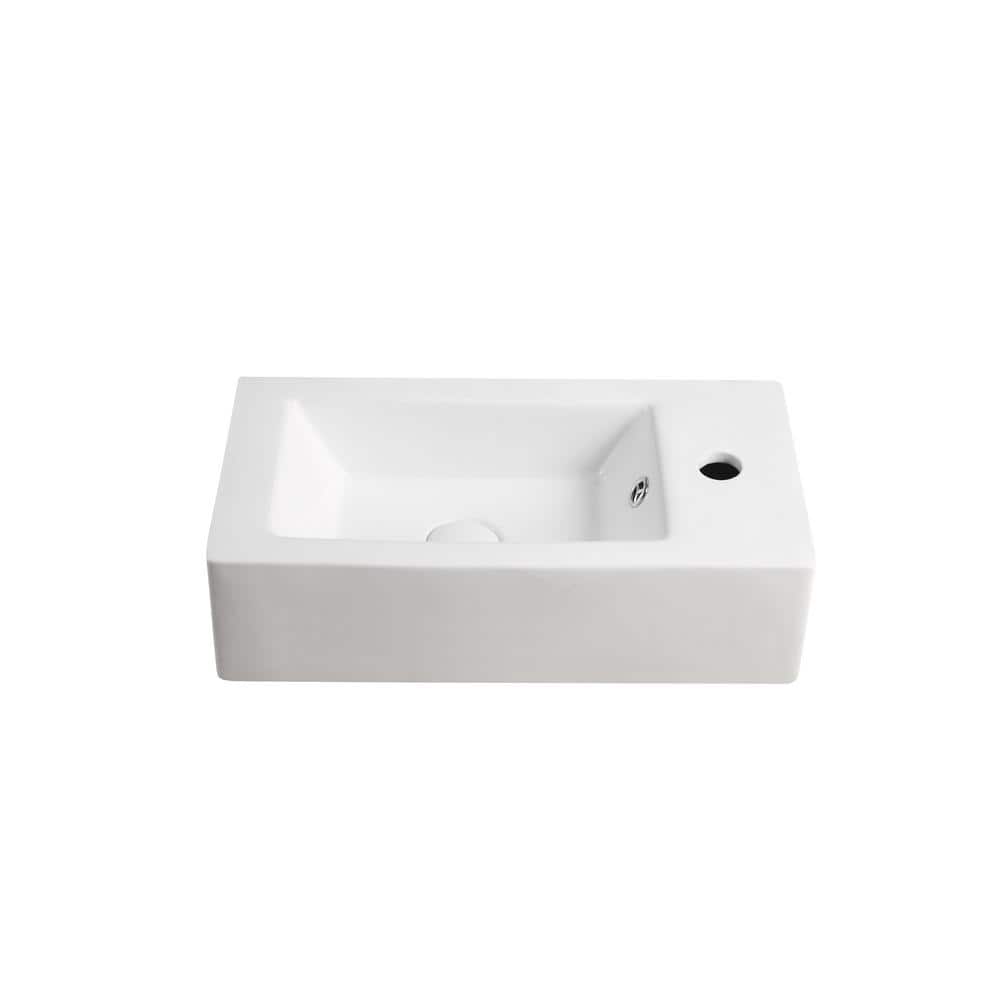 Elanti White Ceramic Rectangular Wall-Mount Bathroom Sink