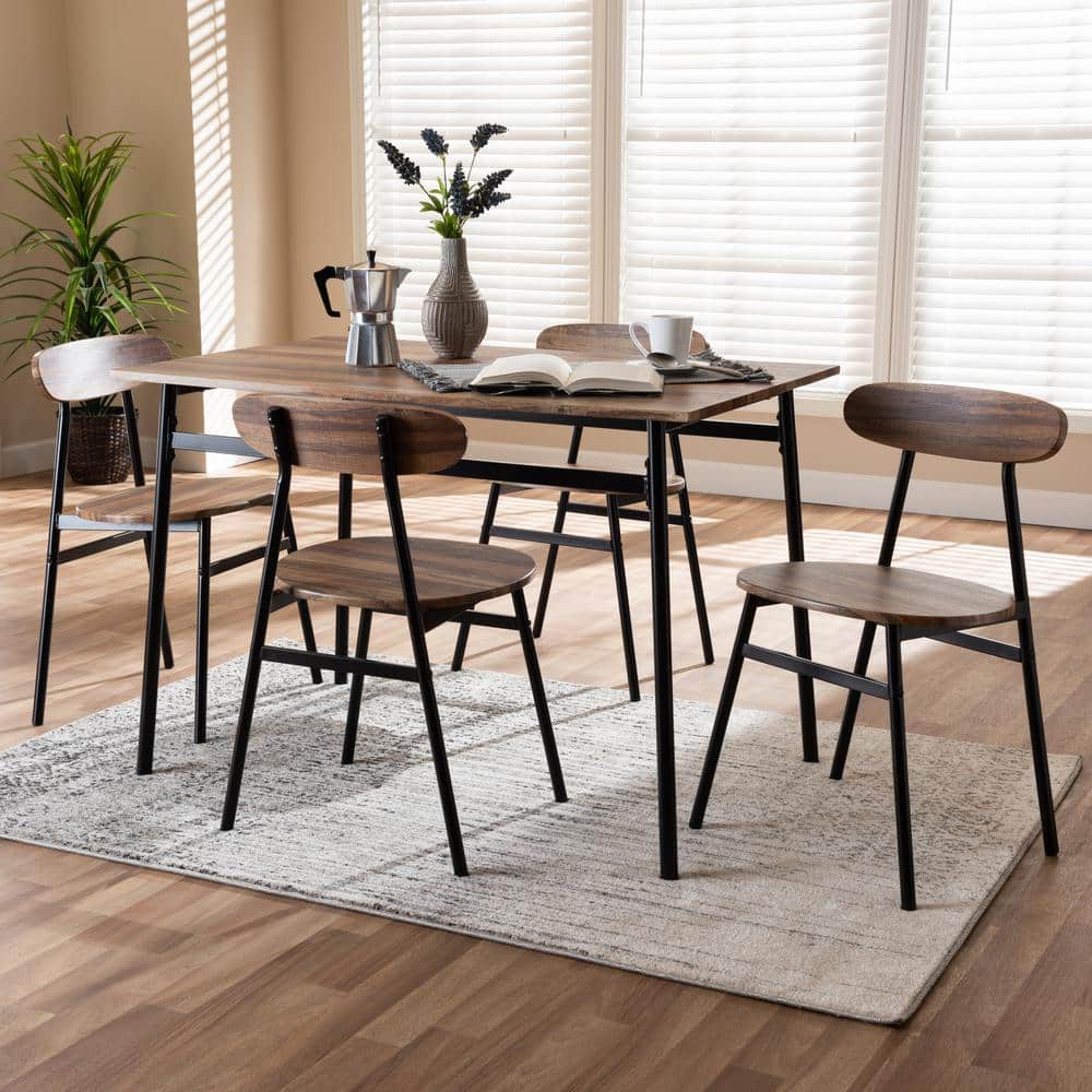 Darcia Rustic & Industrial Brown Wood and Matte Black 5-Piece Dining Set