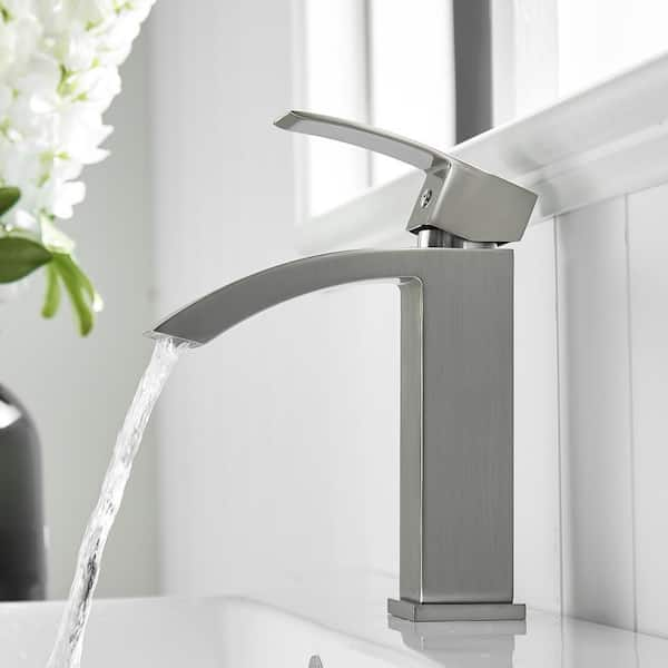 Modern Single Handle One Hole Bathroom Faucet in Brushed Nickel