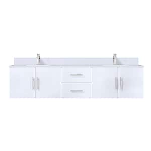 Geneva 80 in. W x 22 in. D Glossy White Double Bath Vanity, White Quartz Top, and Faucet Set