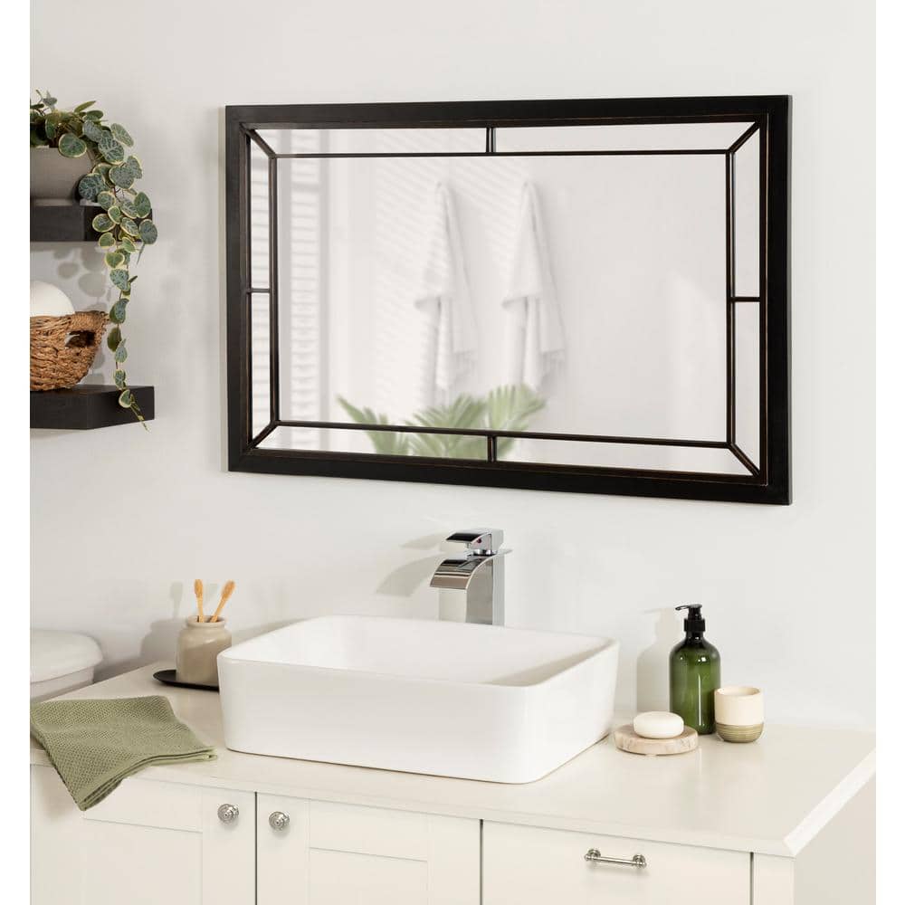 Audubon Black 40" Rectangular Wood Vanity Mirror