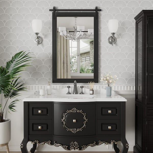 24 in. W x 36 in. H Large Square Mirrors Wood Framed Mirrors Wall Mirrors Bathroom Vanity Mirror Barn Mirror in Black