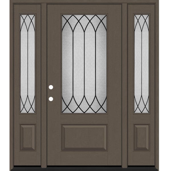 Steves & Sons Regency 68 in. x 80 in. 3/4 Lite Spire Decorative Glass RHIS Ashwood Mahogany Fiberglass Prehung Front Door 14 in. SL