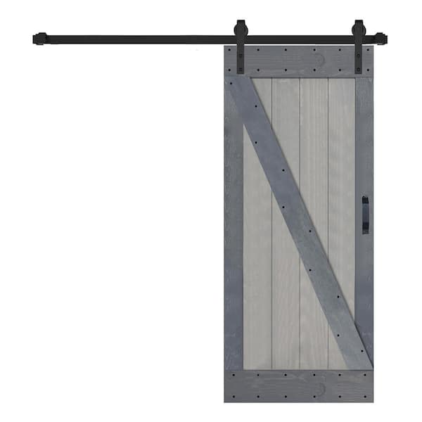 ISLIFE Z Series 36 in.W x84 in.H French Gray/Dark Gray Finished Solid Wood Sliding Barn Door with Hardware Kit-Need Assemble