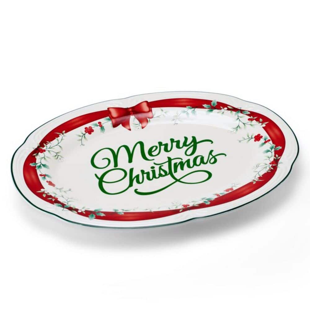 14 in. Winterberry Red Stoneware Ribbon Platter price history on PriceWatchPro