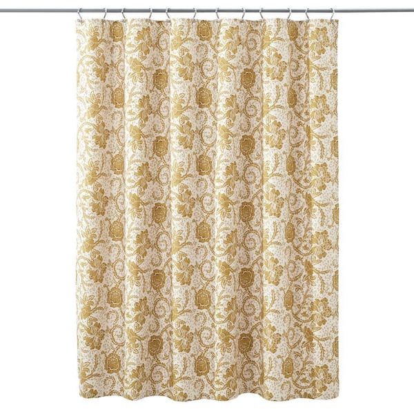 Dorset 72 in. Gold Creme Brown Floral Shower Curtain