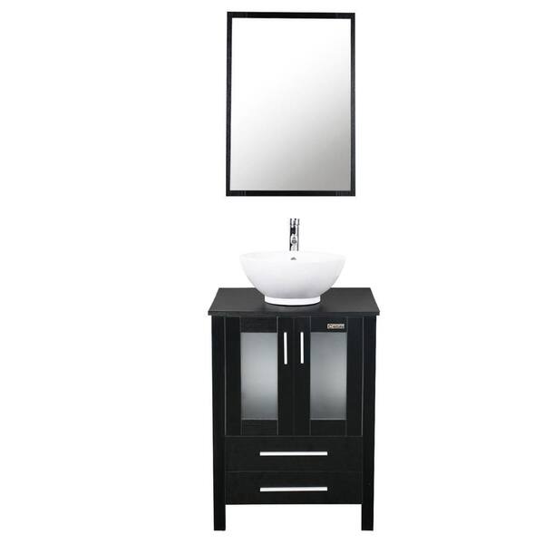 eclife 24 in. W x 20 in. D x 32 in. H Single Sink Bath Vanity in Black with Ceramic Vessel Sink