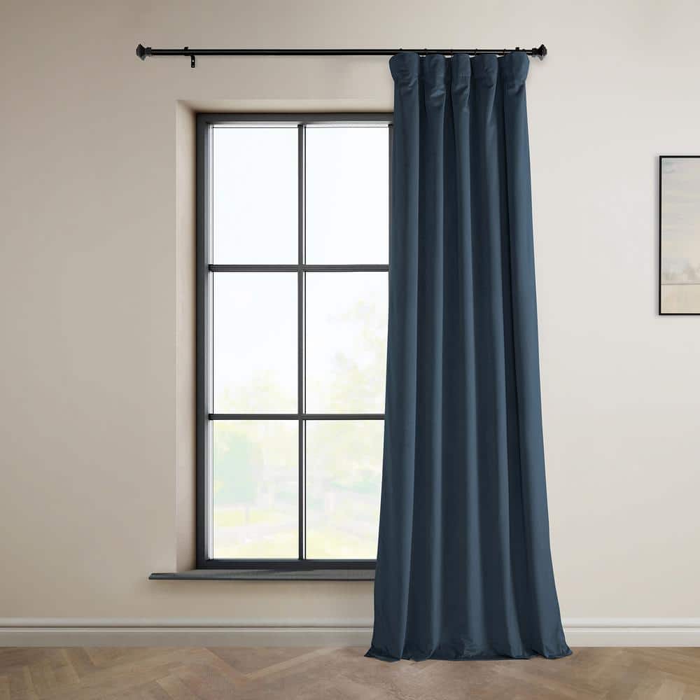 Elegant London Blue Velvet Room-Darkening Curtain, 50" x 108"