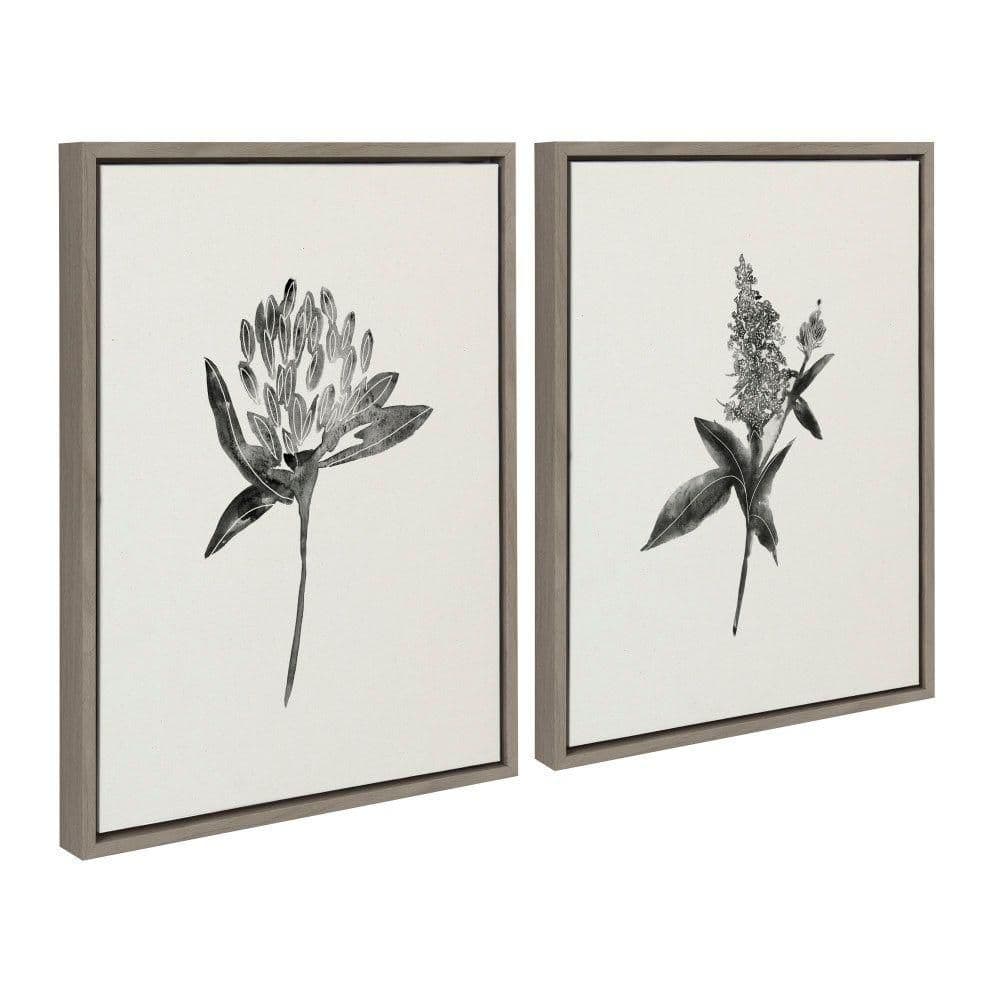 Set of 2 Gray Botanical Print on Canvas with Polystyrene Frame
