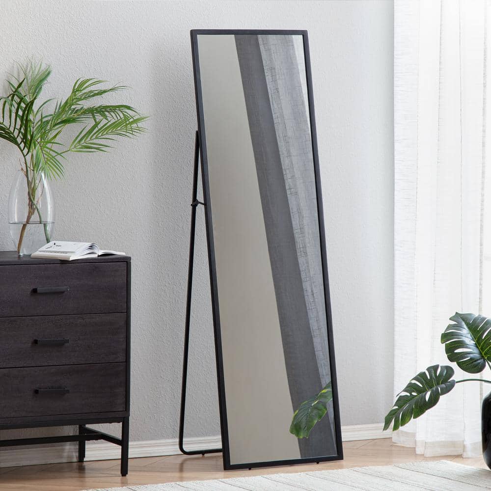 Carmen Black Frameless Freestanding Full Length Mirror, 60x18