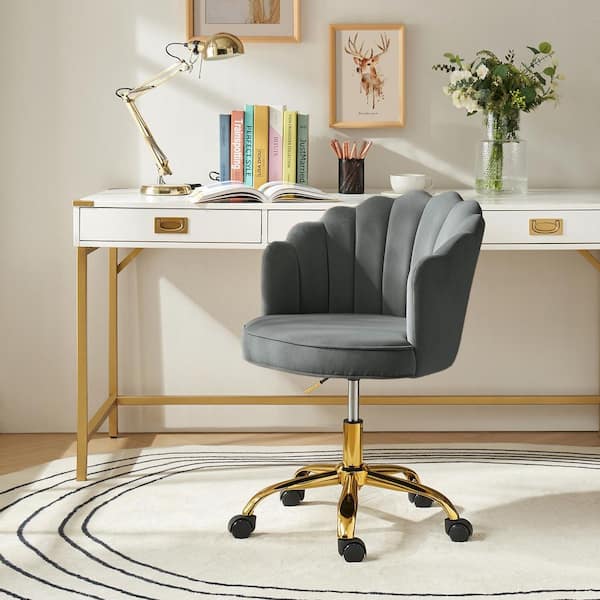 Rebeca Grey Swivel Velvet Task Chair with Tufted Back