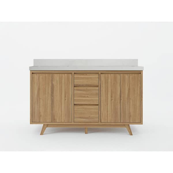Willow Collections Madison Teak 60 in. W x 22 in. D x 36 in. H Double Sink Bath Vanity in Golden Teak with 2 in Carrara Quartz Top