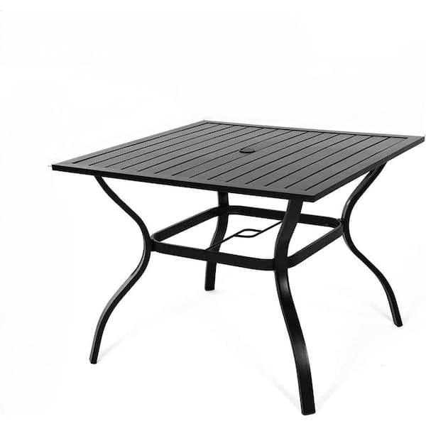 Unbranded Black Retangle Metal Outdoor Dining Table with 1.57 in. Umbrella Hole