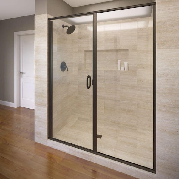 Basco Infinity 47 in. x 68-5/8 in. Semi-Frameless Hinged Shower Door in Oil Rubbed Bronze with AquaglideXP Clear Glass
