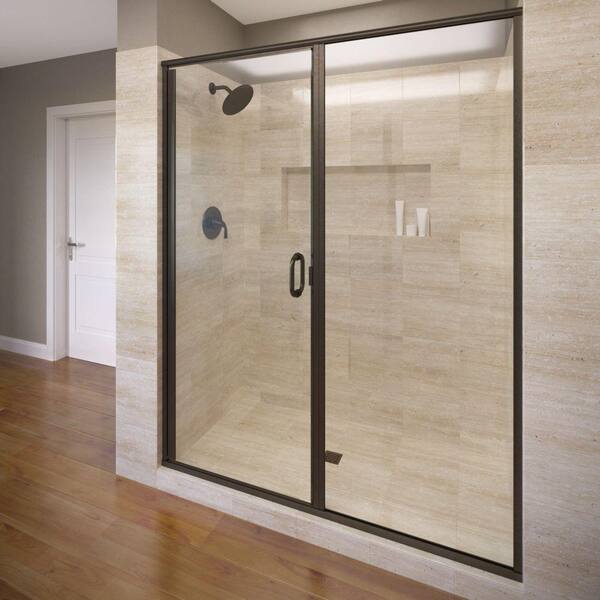 Basco Infinity 59 in. x 68-5/8 in. Semi-Frameless Hinged Shower Door in Oil Rubbed Bronze with Clear Glass