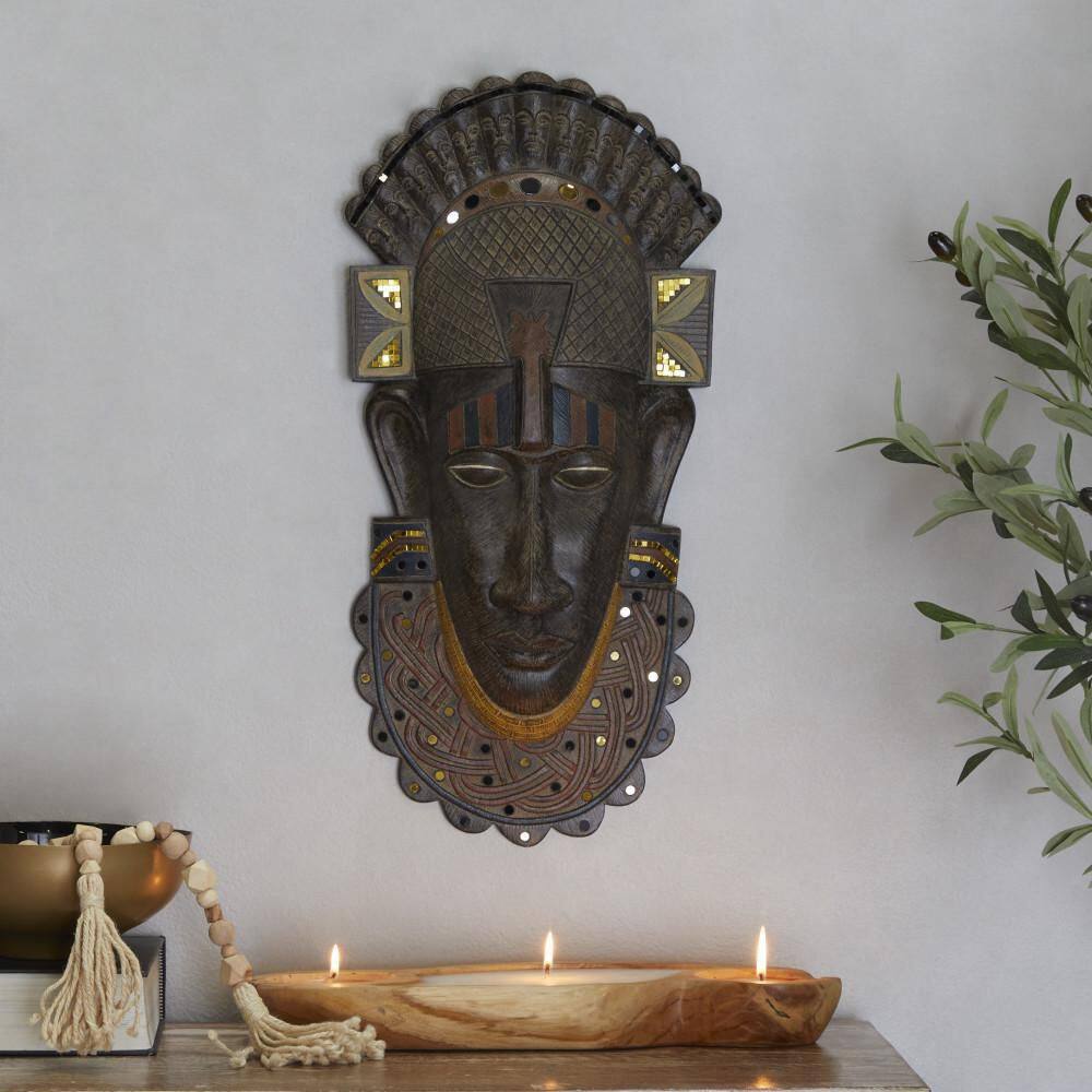Litton Lane Polystone Brown Primitive African Mask Wall Decor 043121