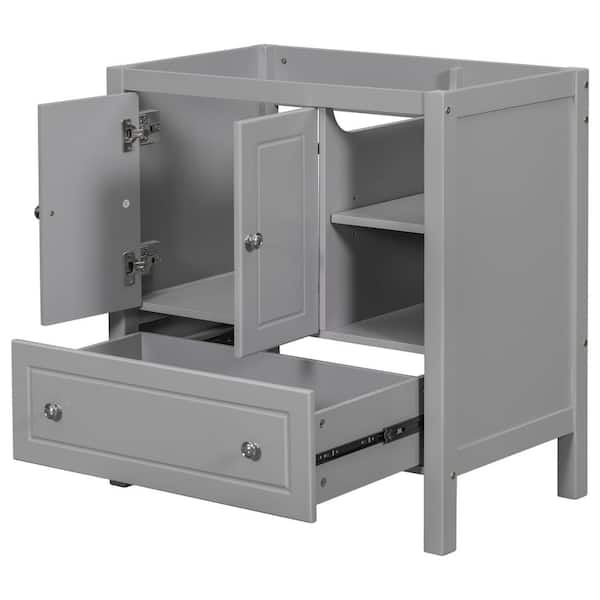 Unbranded 30 in. W x 18 in. D x 32.1 in. H Bath Vanity Cabinet without Top in Grey with a Big Drawer and Open shelves