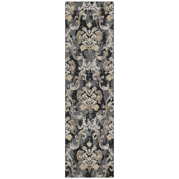 Chantille Machine Washable Indoor/Outdoor Abstract ACN3167 Black 2 ft. x 7 ft. Runner Rug
