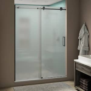 Coraline XL 48 - 52 in. x 80 in. Frameless Sliding Shower Door with Ultra-Bright Frosted Glass in Matte Black