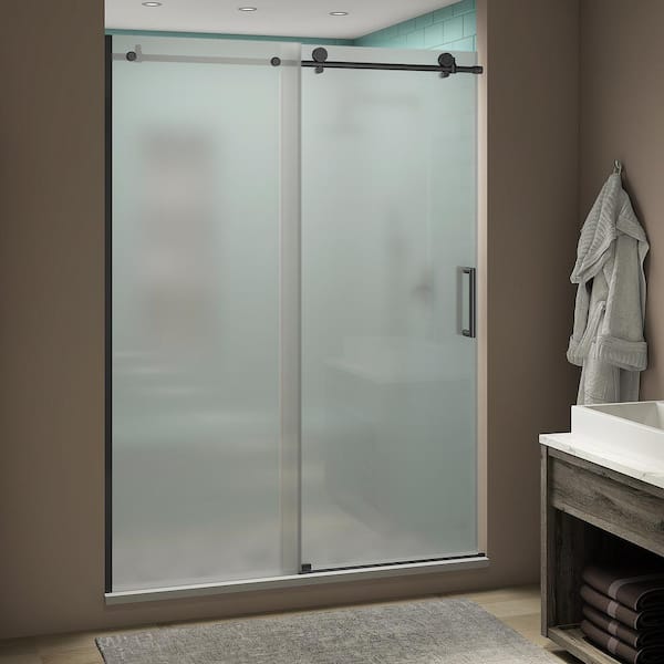Aston Coraline XL 56 - 60 in. x 80 in. Frameless Sliding Shower Door with Ultra-Bright Frosted Glass in Matte Black