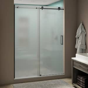 Coraline XL 60 - 64 in. x 80 in. Frameless Sliding Shower Door with Ultra-Bright Frosted Glass in Matte Black