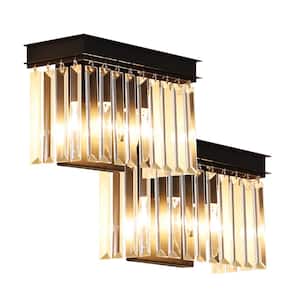 9 in. 2-Light Matte Black Bathroom Vanity Light Wall Light Fixtures Over Mirror with Clear Crystal Shade