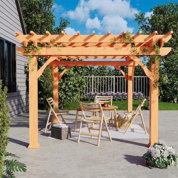 12' X 10' Wood Pergola, Outdoor Gazebo Grape Trellis With Stable Structure For Garden, Patio, Backyard, Deck