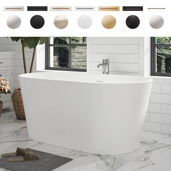 Bordeaux 51 in. x 28.5 in. Acrylic Flatbottom Freestanding Soaking Bathtub with Center Drain in Pure White