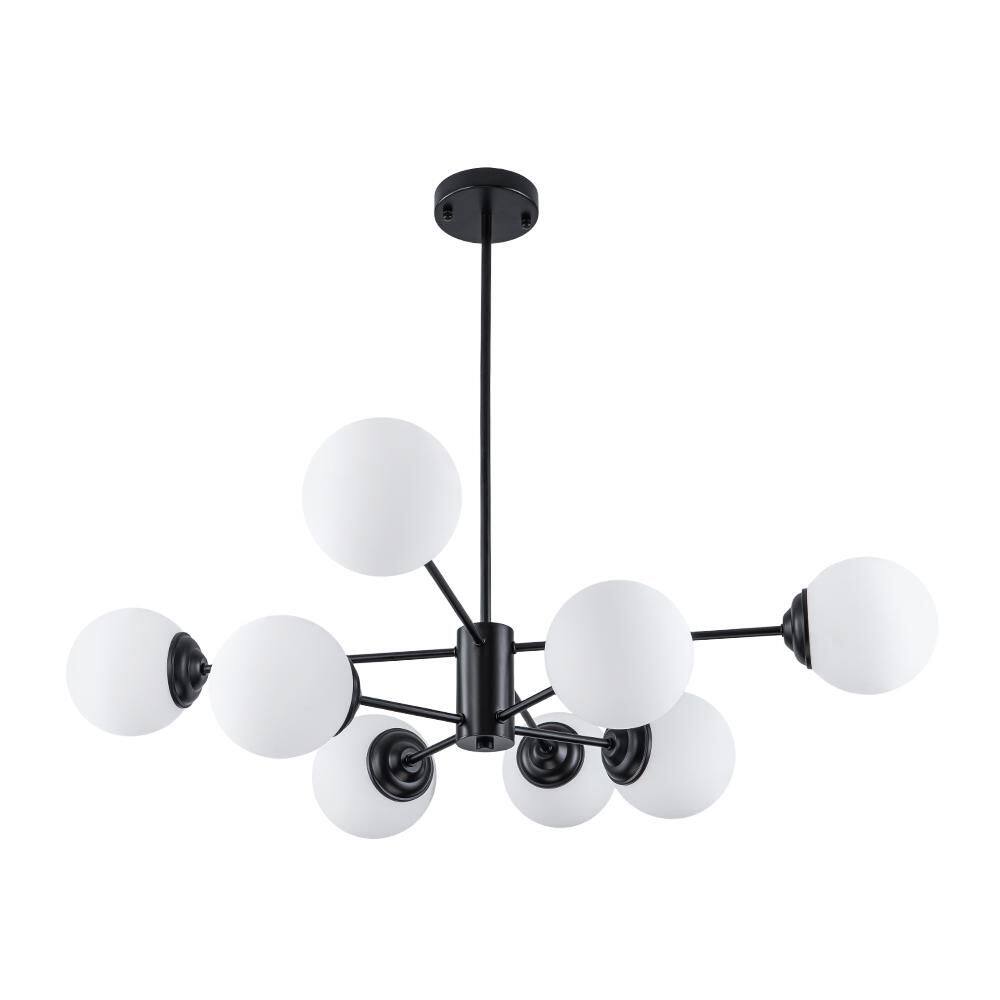 Ceder 8-Light 35.4-in W Matte Black Sputnik Chandelier with Opal Glass Globes for Dining Room and Living Room price history on PriceWatchPro