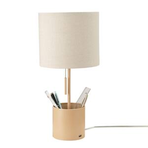 19 in. Matte Pale Terracotta Table Lamp with Beige Fabric Shade and 1A USB Port, On/Off Pull Chain