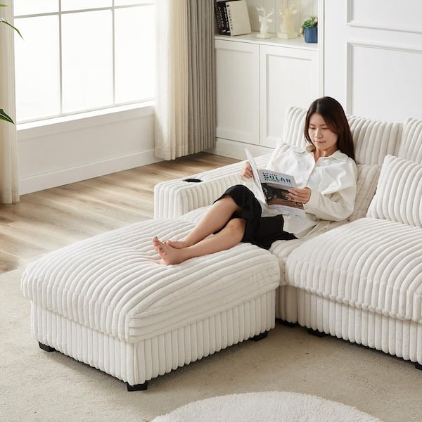 111 in. W Square Arm 2-piece L-Shaped Chenille Modular Sectional Sofa in. Yellow