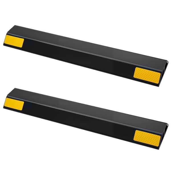Parking Stopper, 0.29 ft. x 1.5 ft. Garage Floor Mat, 2 Pcs Heavy-Duty PP with Reflective Strips for Cars, Vans & Trucks