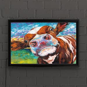 "Curious Cow I" by Carolee Vitaletti Framed with LED Light Animal Wall Art 16 in. x 24 in.